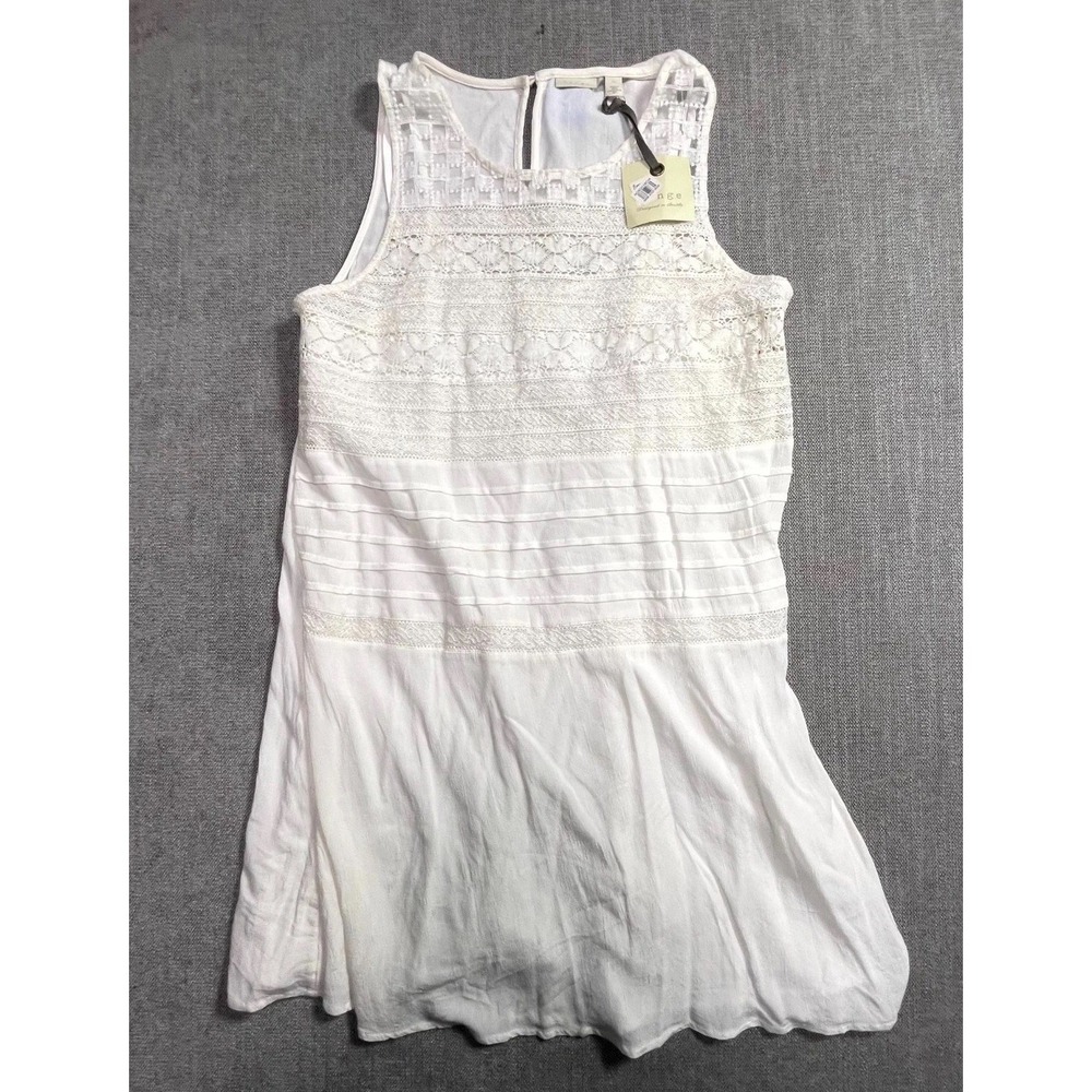 Hinge Mini Shift Dress Womens Medium White Crochet Lace Keyhole Back Sleeveless